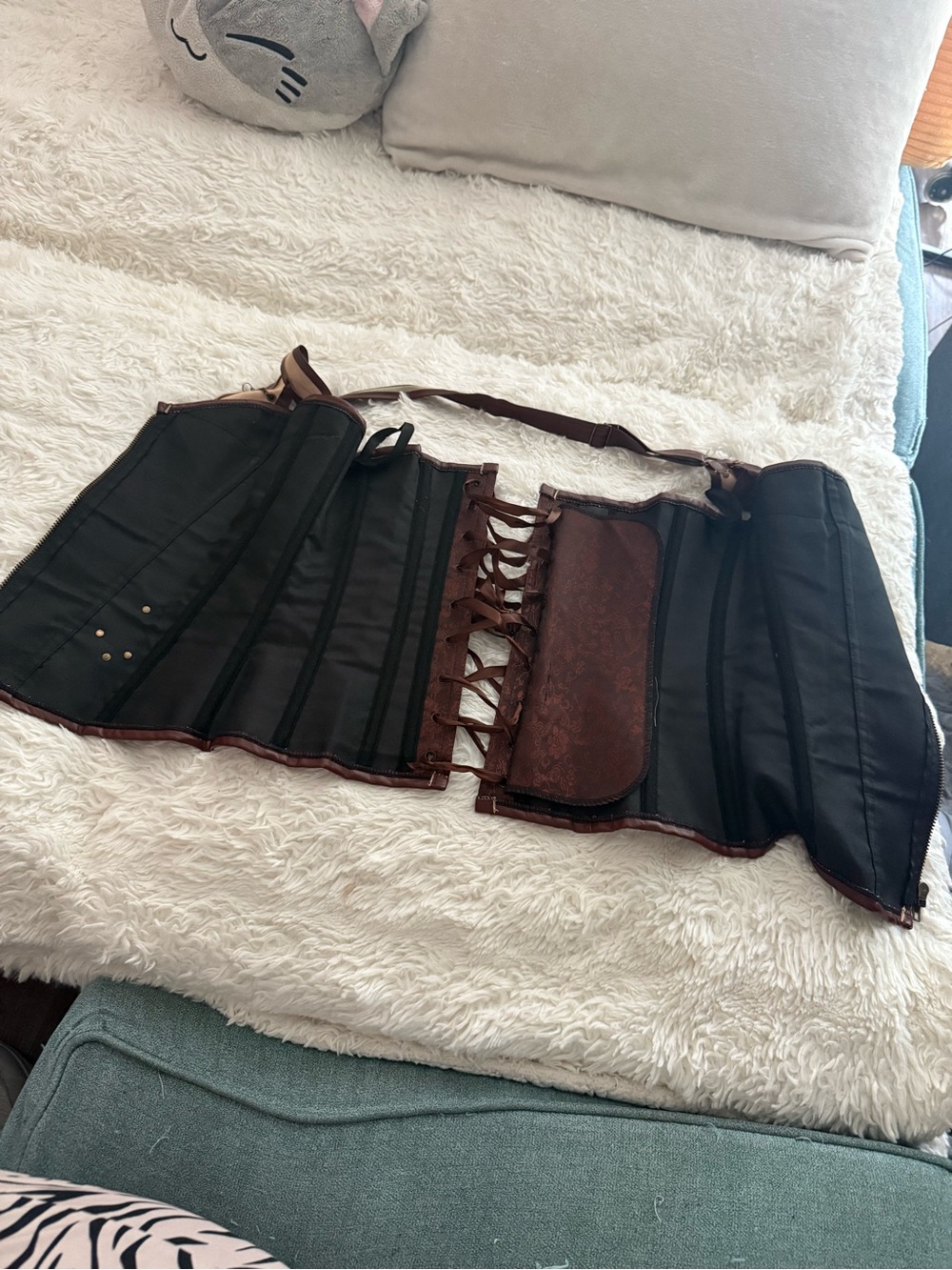 Brown corset sexy push v cut, front zip, adjustable strap XS/S - Picture 3 of 4